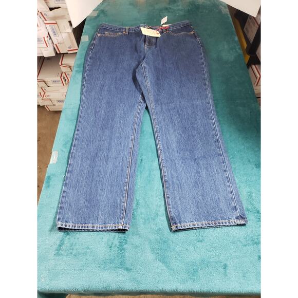 Lands End Jeans Size 16 Petite Womens Blue Stretch Pants High Rise Straight NWT - Picture 1 of 16